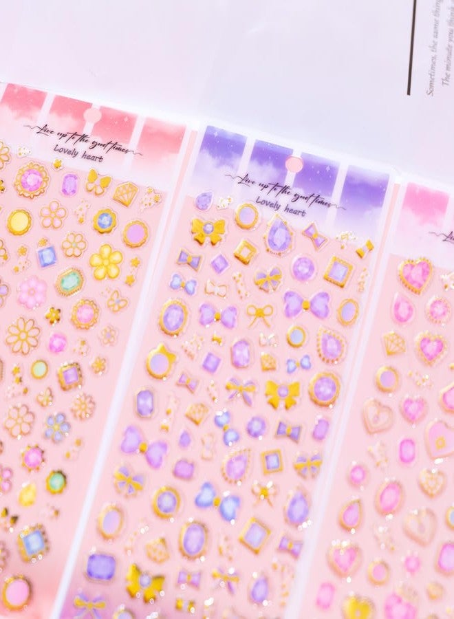 NVF Aesthetic Gem & Heart Stickers Set - Luxury Crystal Style Decorative Stickers for Journaling, Scrapbooking, Planner Decoration, Nail Art & DIY Crafts (Pastel & Gold Foil Designs) - Image 3